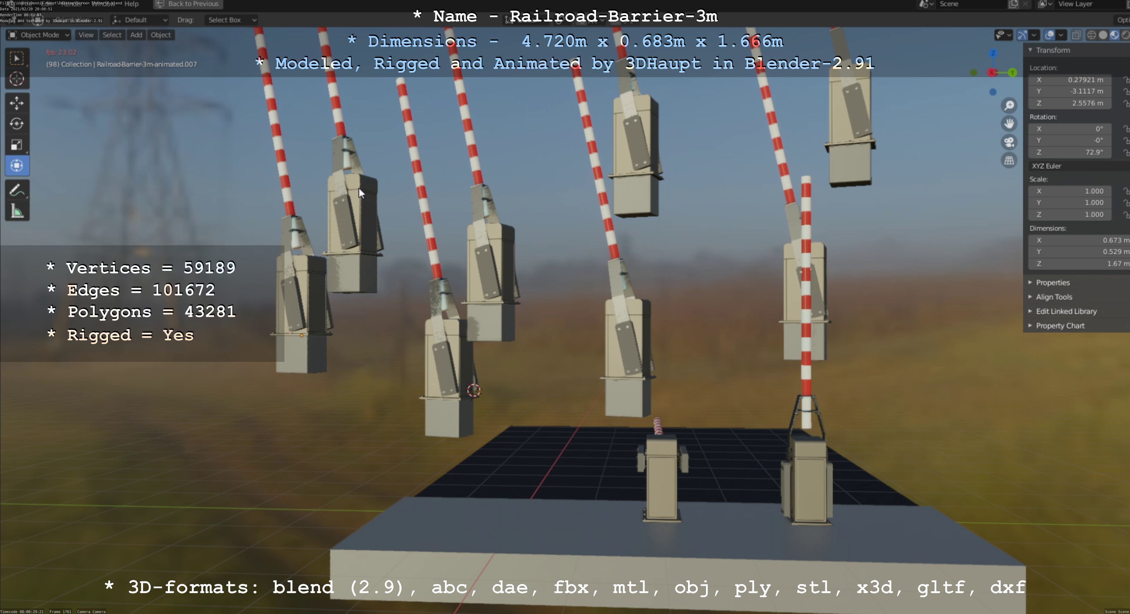 Railroad Barrier 3m High-Poly Version 3D model_66