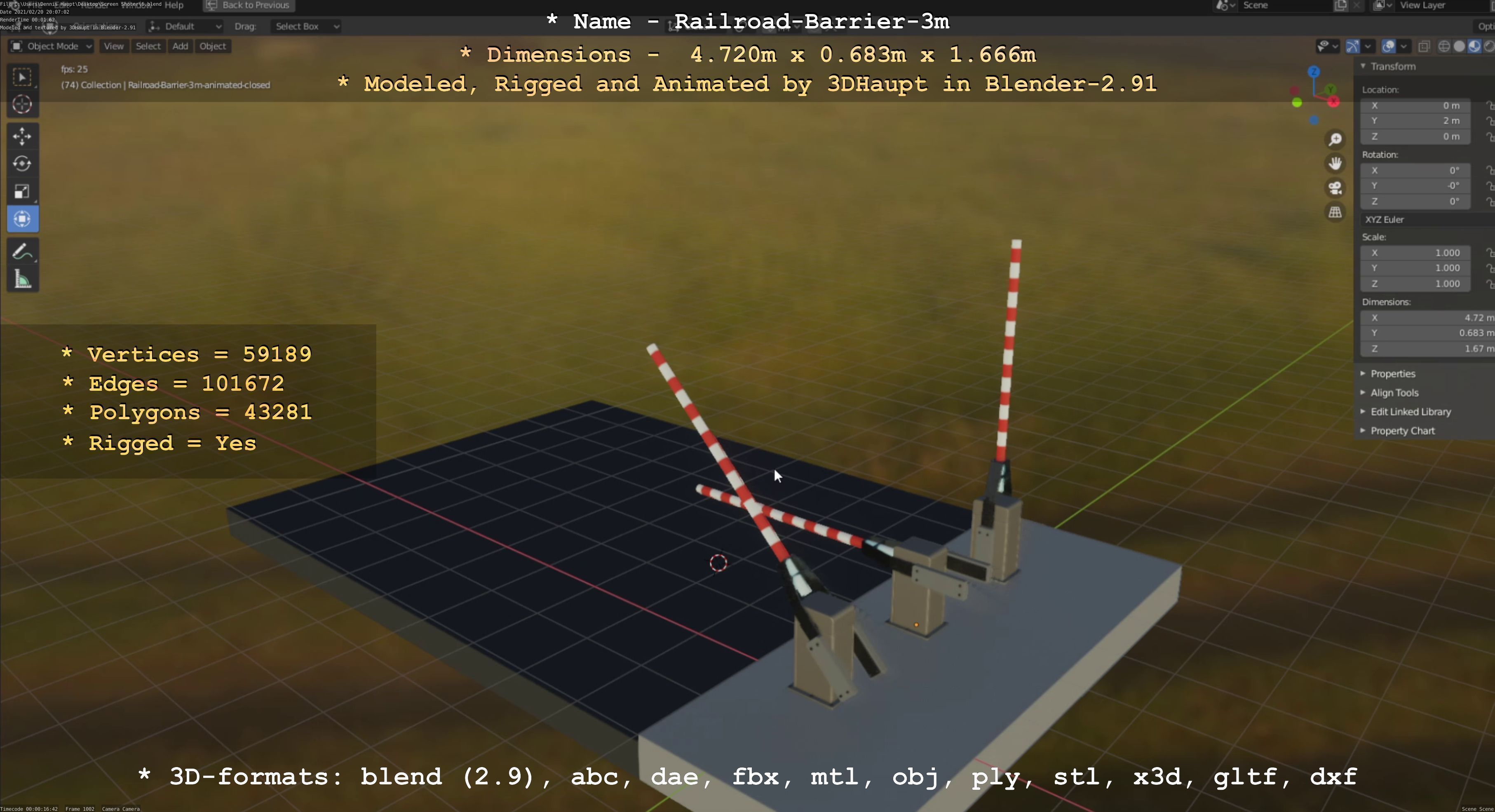 Railroad Barrier 3m High-Poly Version 3D model_29