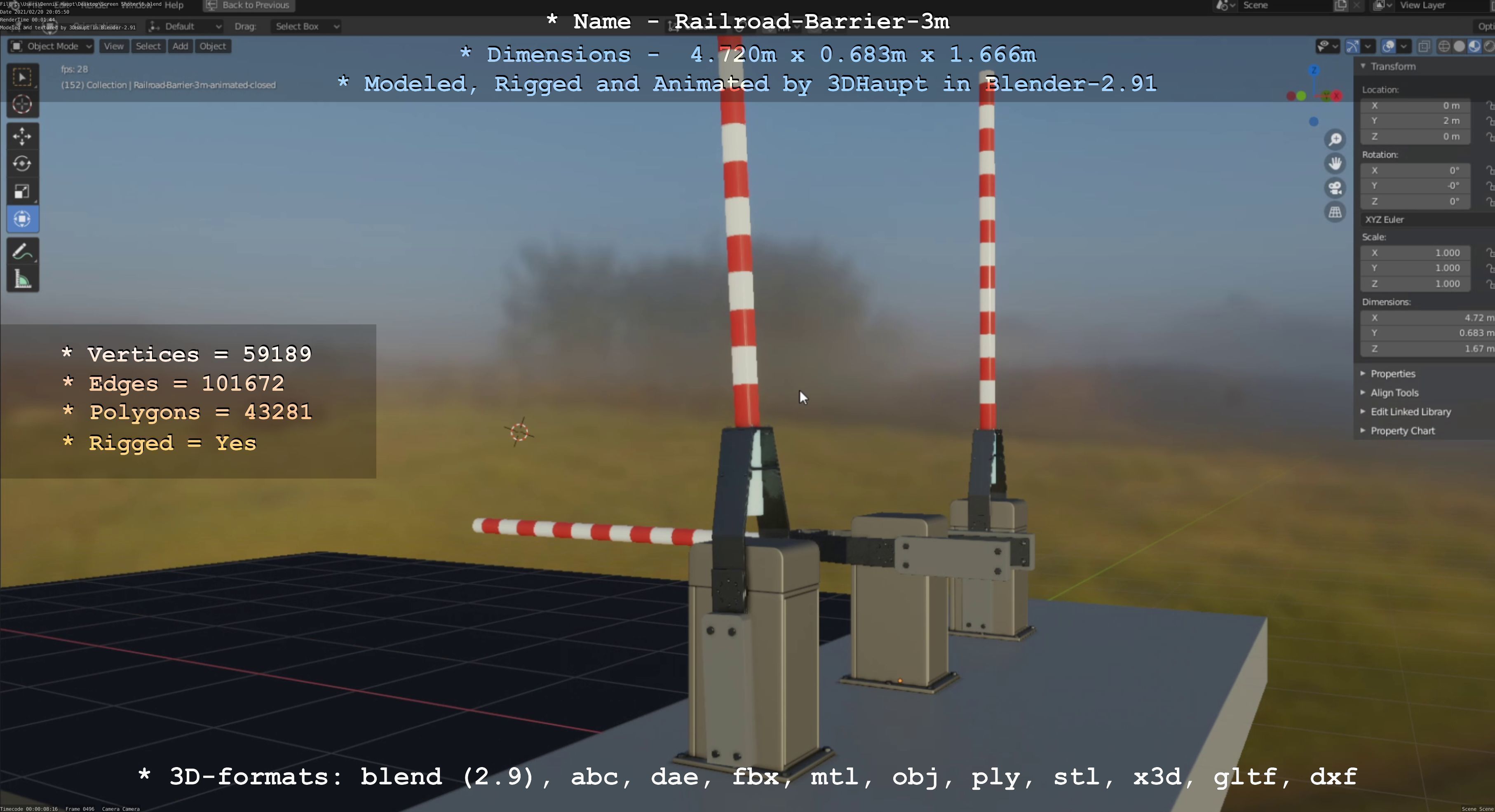 Railroad Barrier 3m High-Poly Version 3D model_78