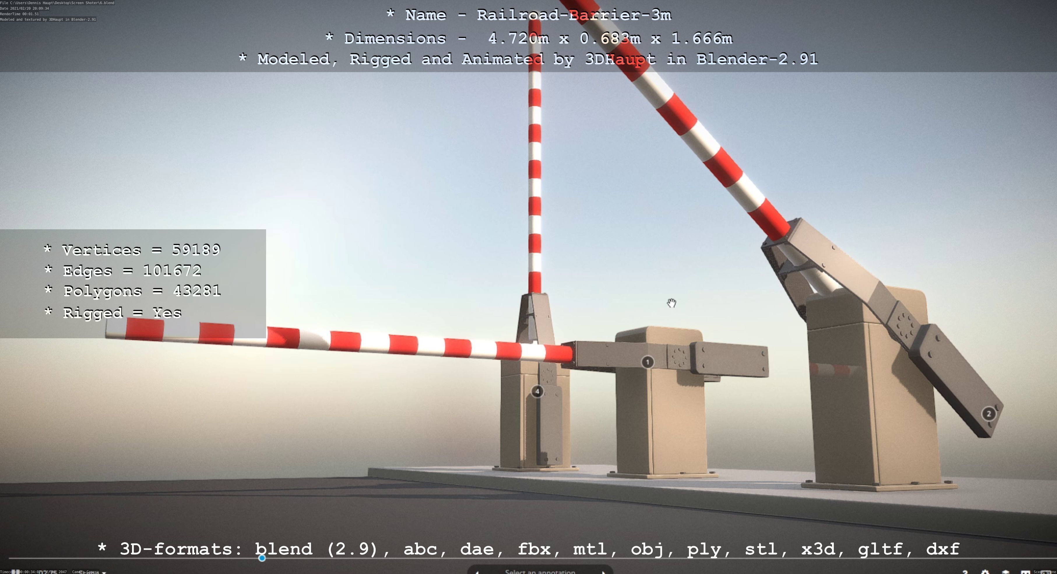 Railroad Barrier 3m High-Poly Version 3D model_71