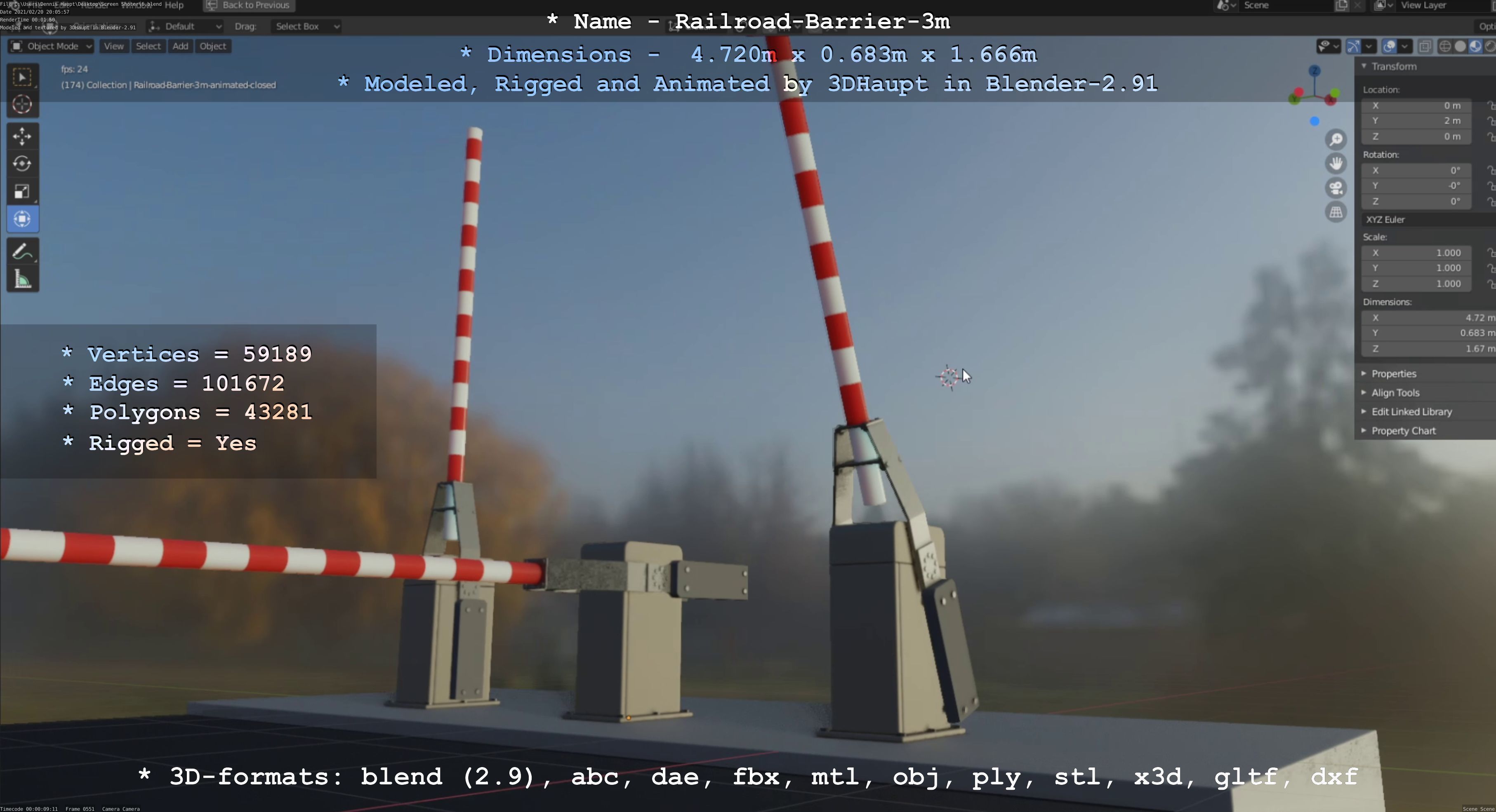 Railroad Barrier 3m High-Poly Version 3D model_26