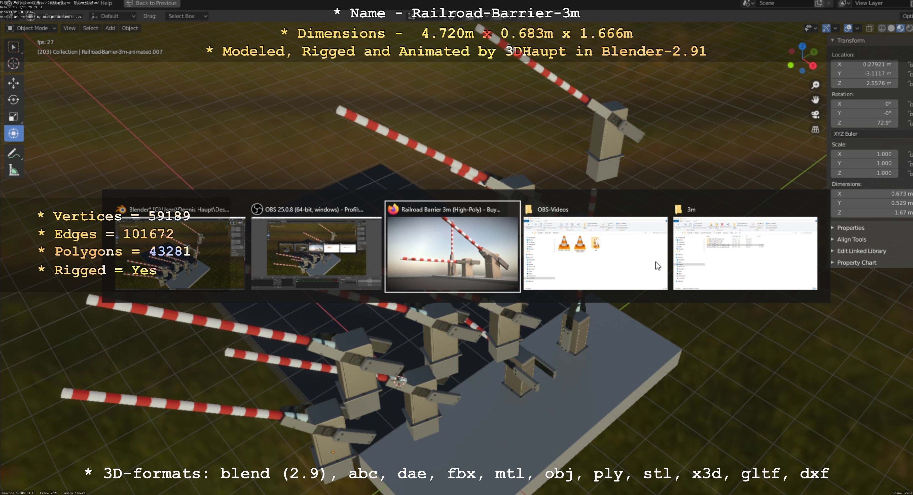 Railroad Barrier 3m High-Poly Version 3D model_73