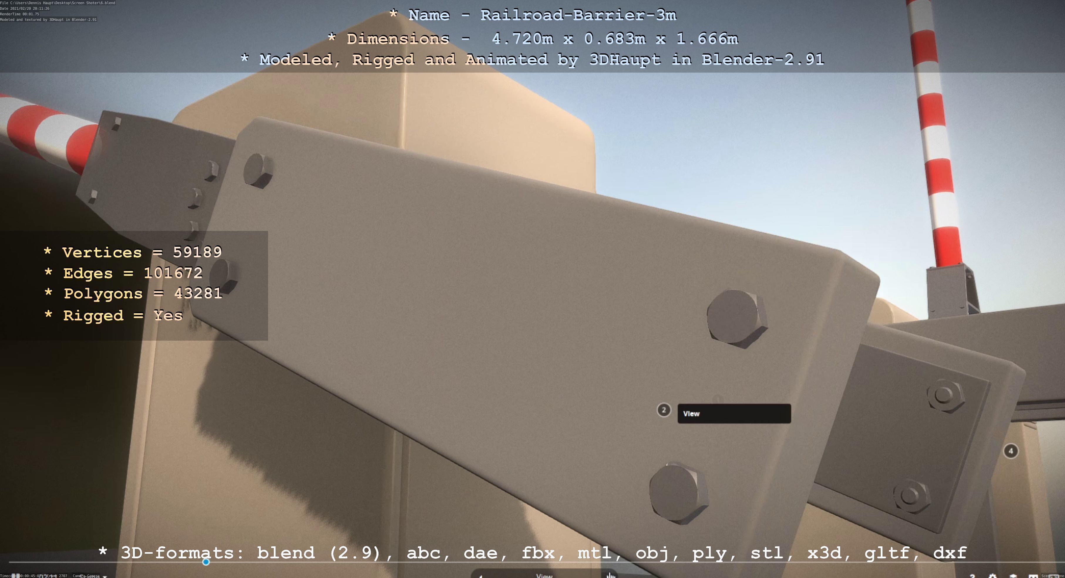 Railroad Barrier 3m High-Poly Version 3D model_85