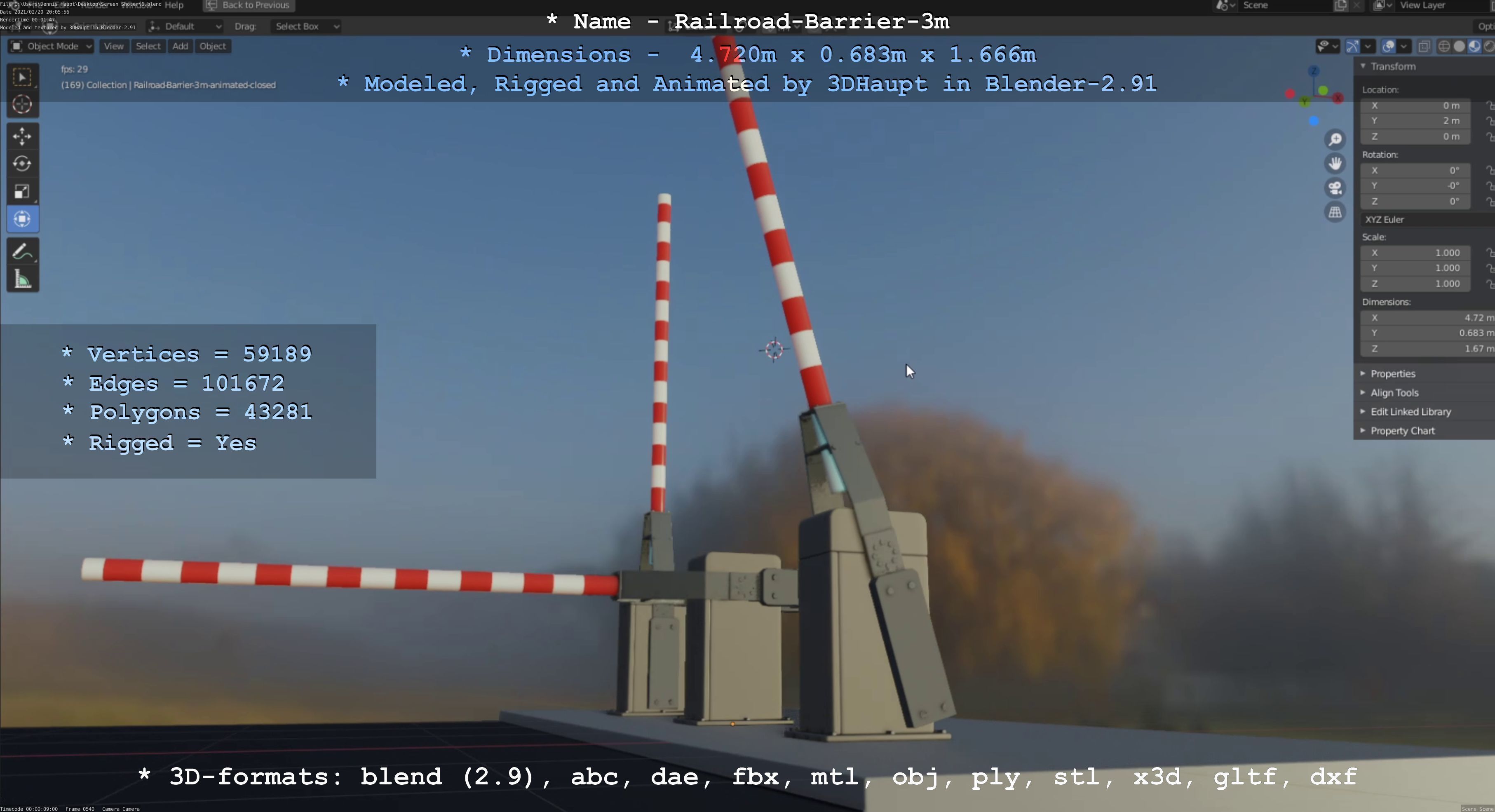 Railroad Barrier 3m High-Poly Version 3D model_48