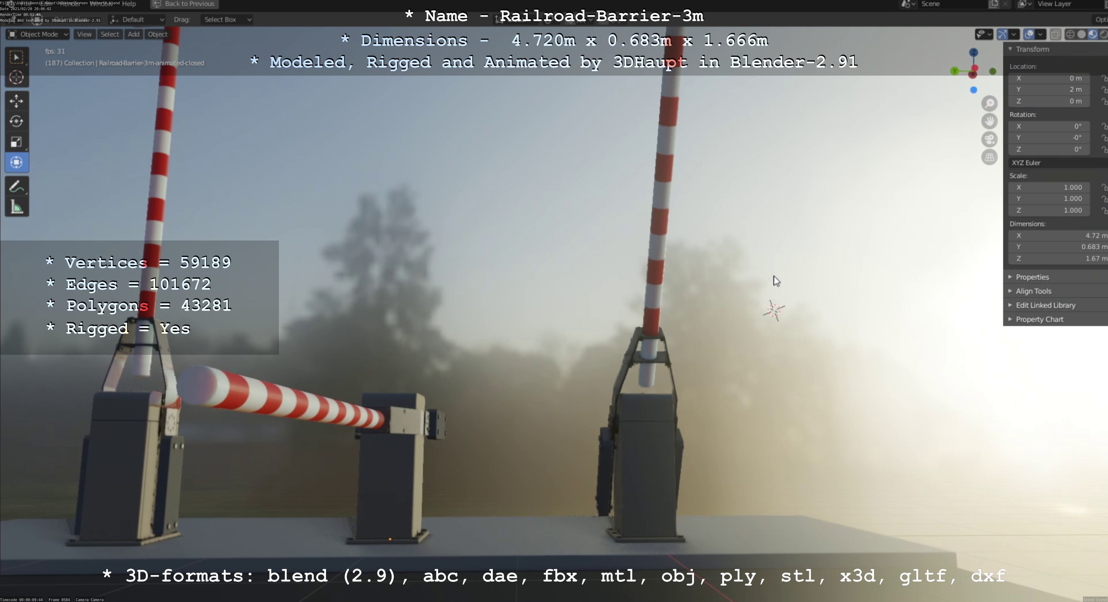 Railroad Barrier 3m High-Poly Version 3D model_28