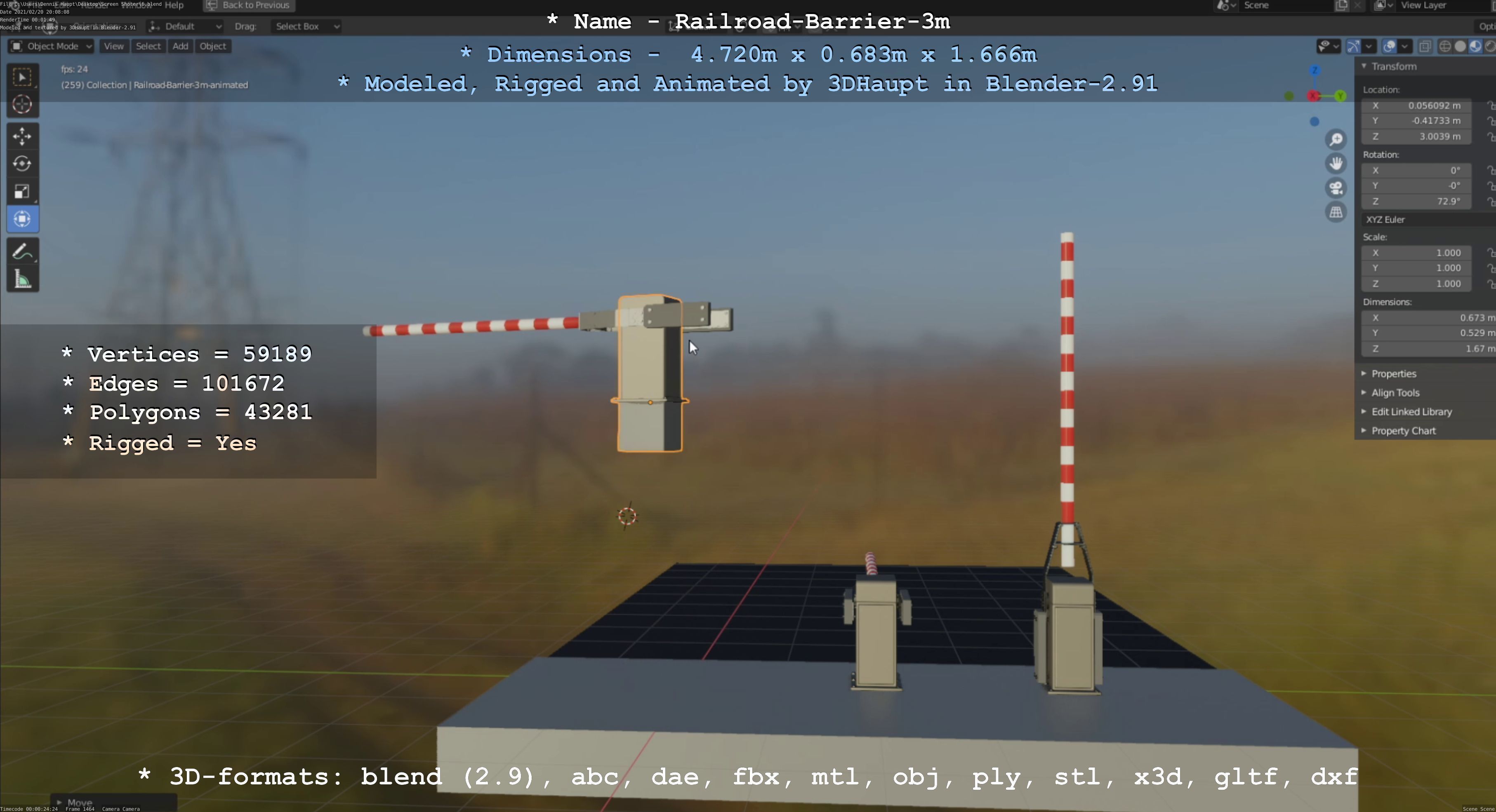 Railroad Barrier 3m High-Poly Version 3D model_44