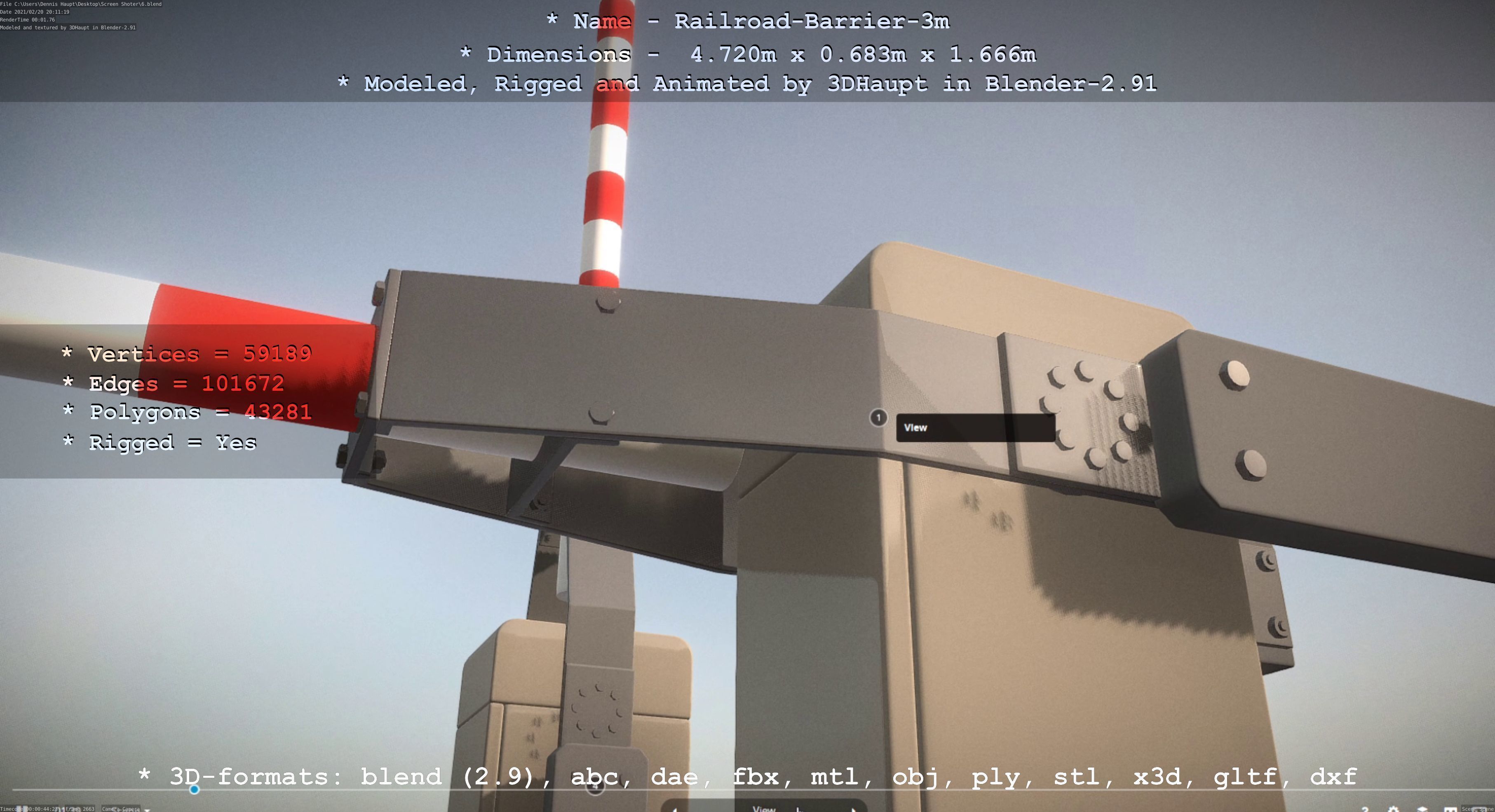 Railroad Barrier 3m High-Poly Version 3D model_99