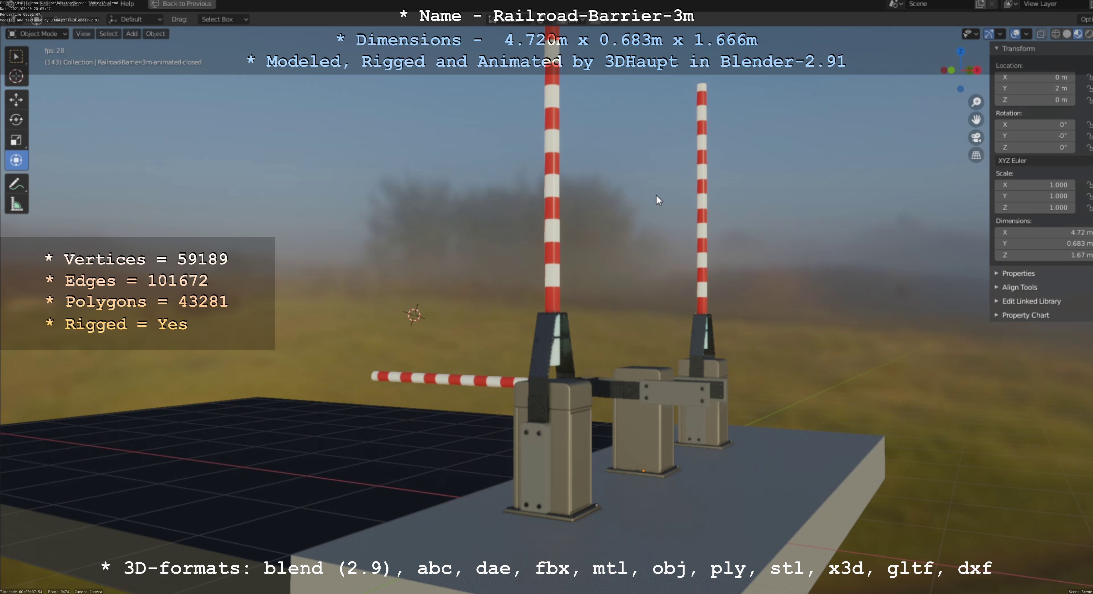 Railroad Barrier 3m High-Poly Version 3D model_98