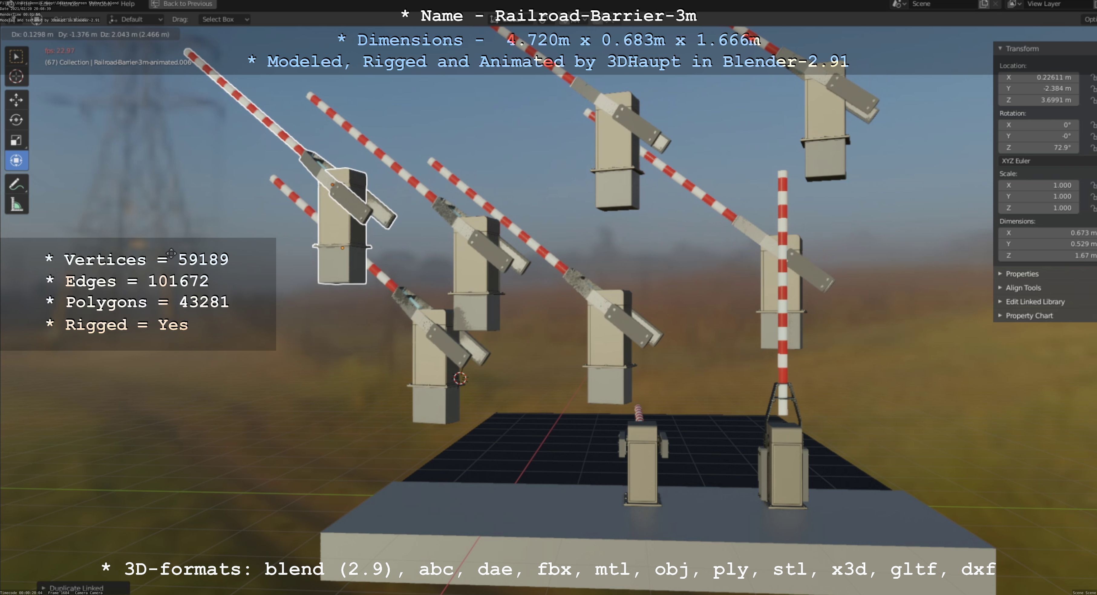 Railroad Barrier 3m High-Poly Version 3D model_59