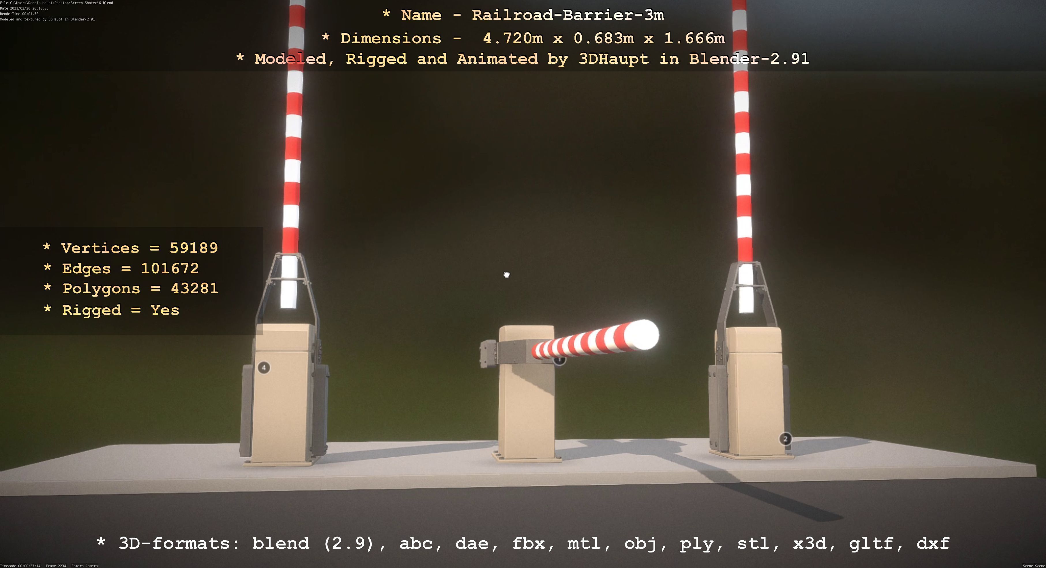 Railroad Barrier 3m High-Poly Version 3D model_80