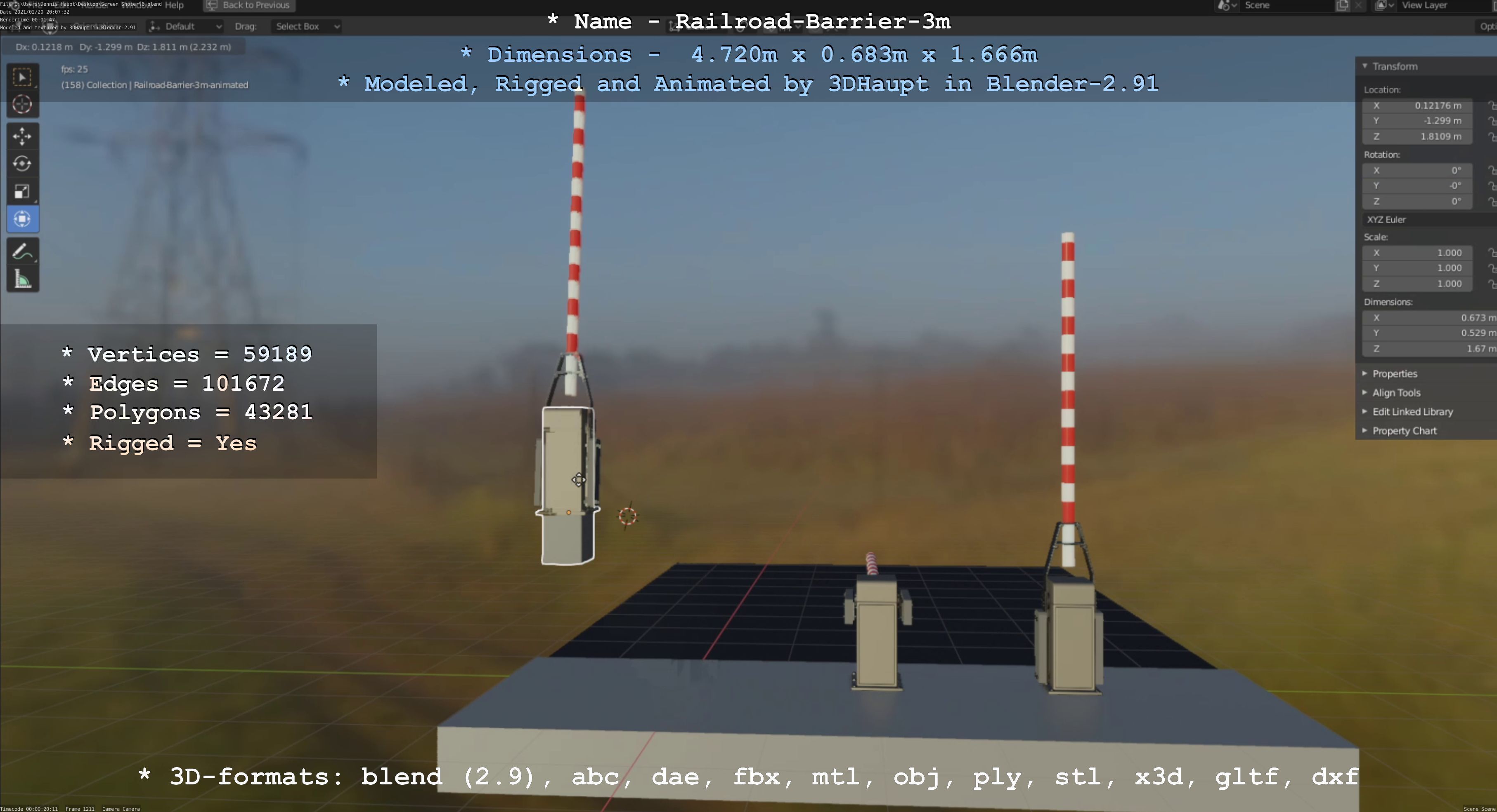 Railroad Barrier 3m High-Poly Version 3D model_3