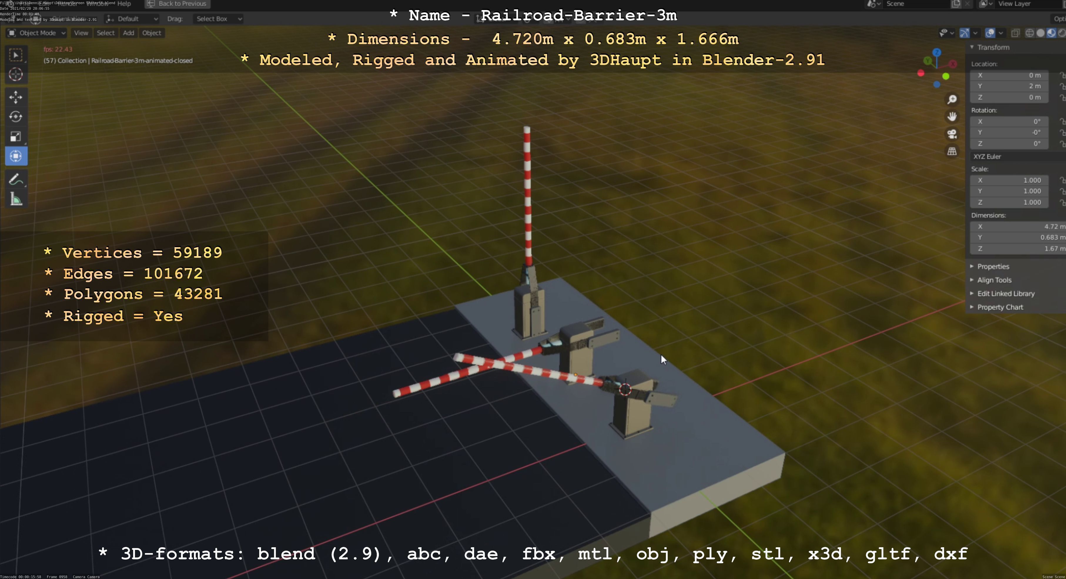 Railroad Barrier 3m High-Poly Version 3D model_30