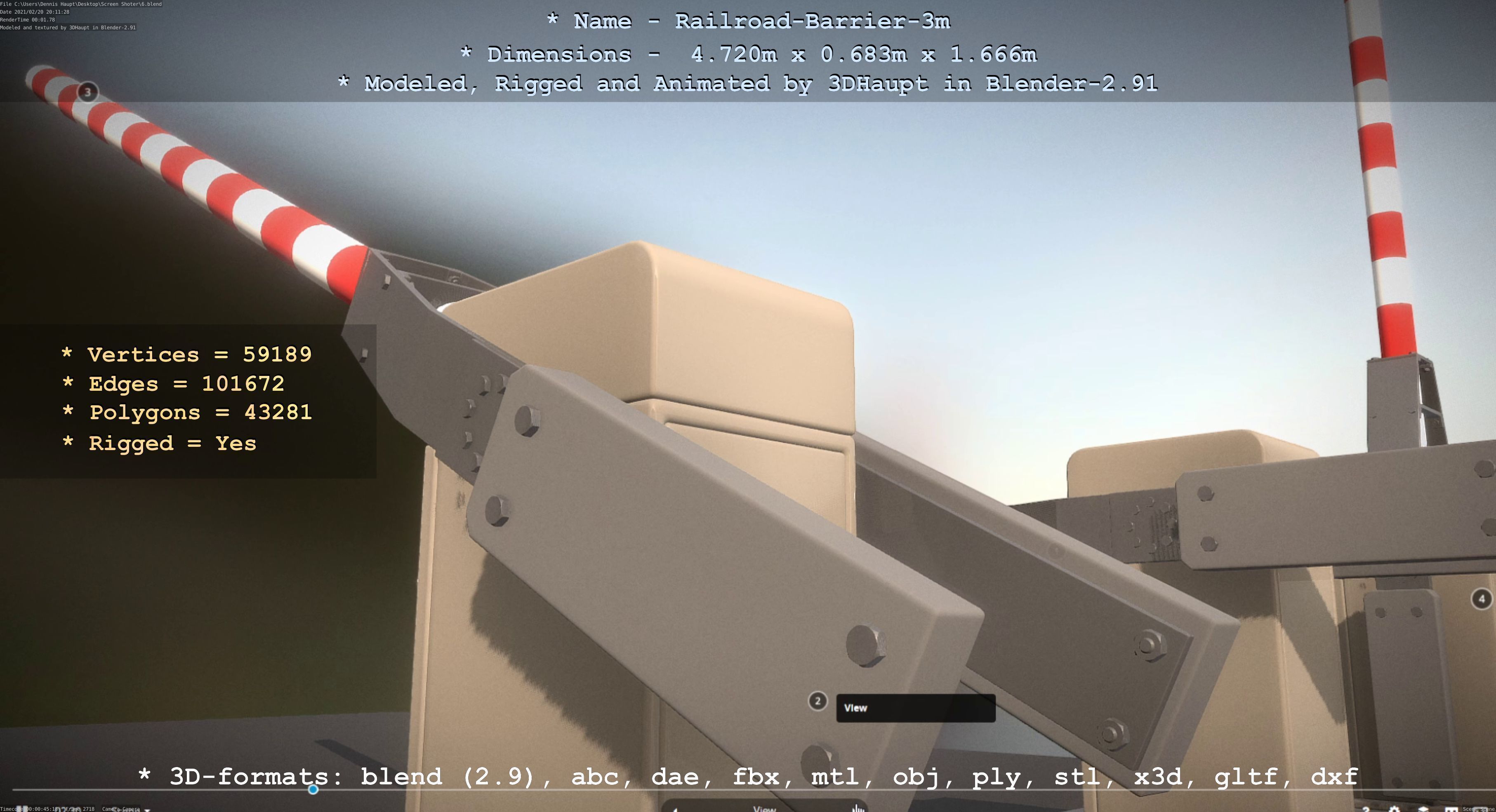 Railroad Barrier 3m High-Poly Version 3D model_90