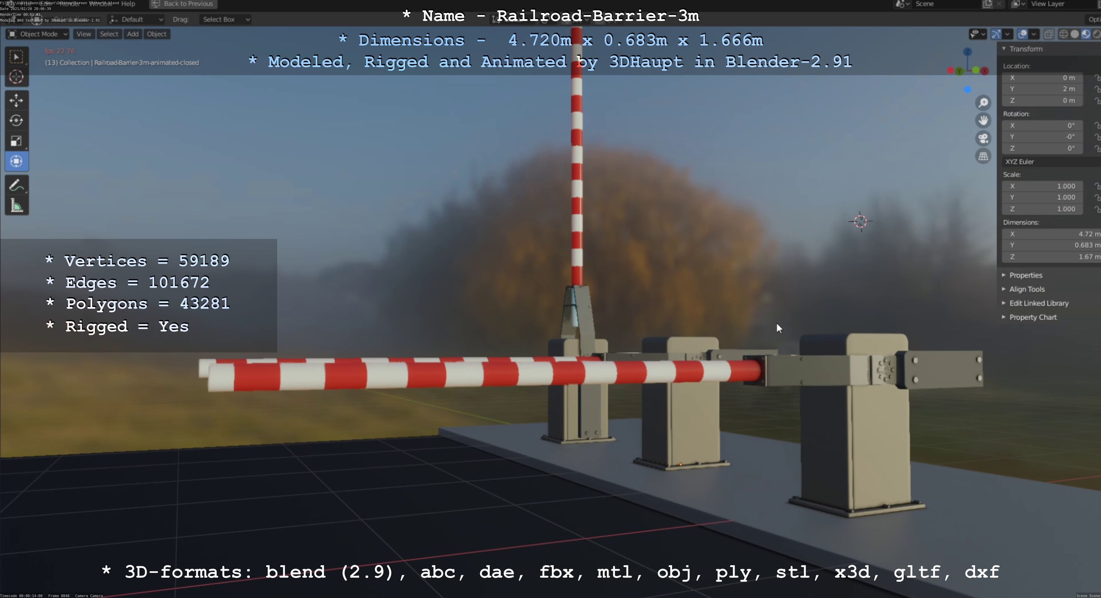 Railroad Barrier 3m High-Poly Version 3D model_22