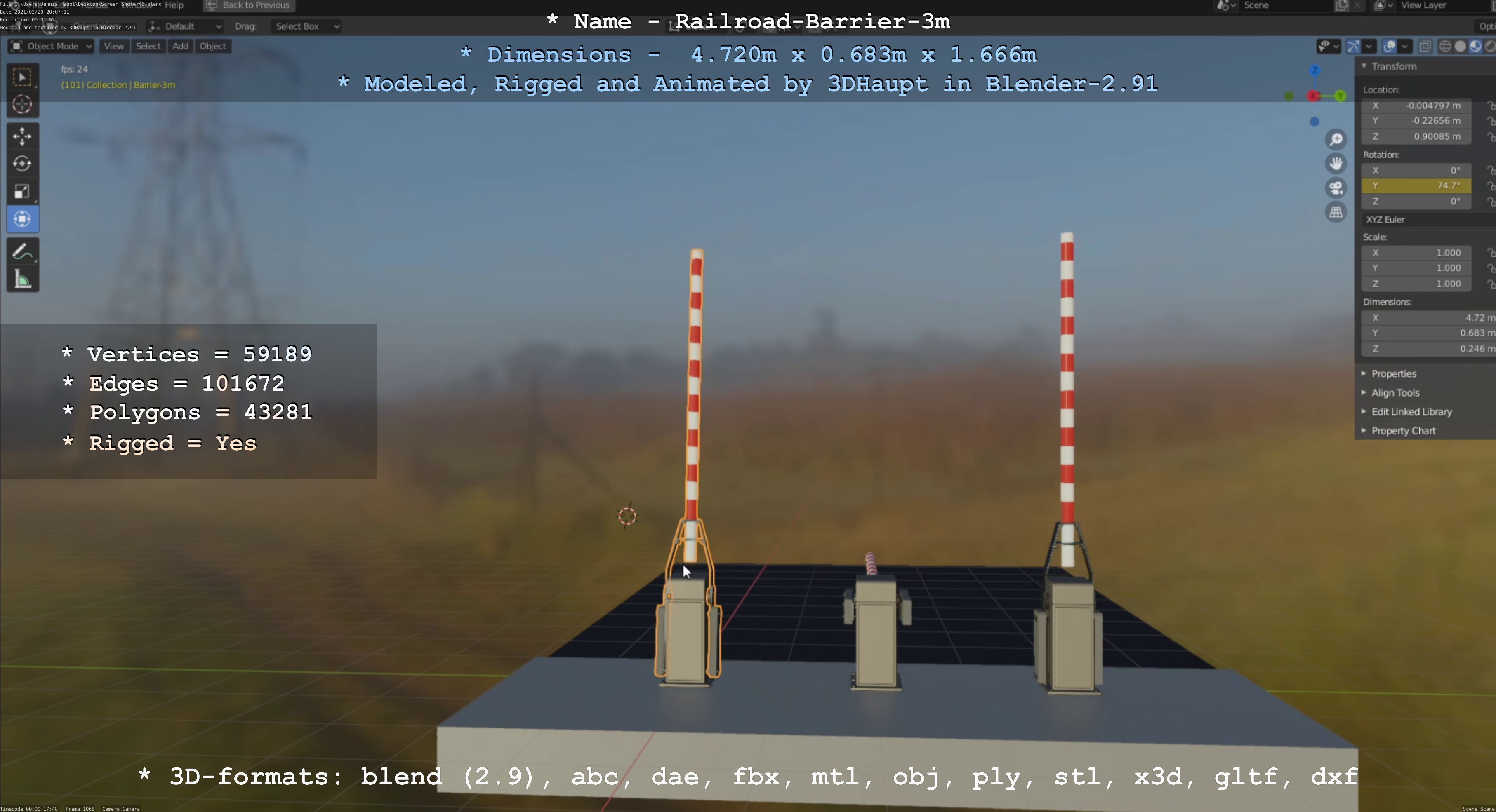 Railroad Barrier 3m High-Poly Version 3D model_39