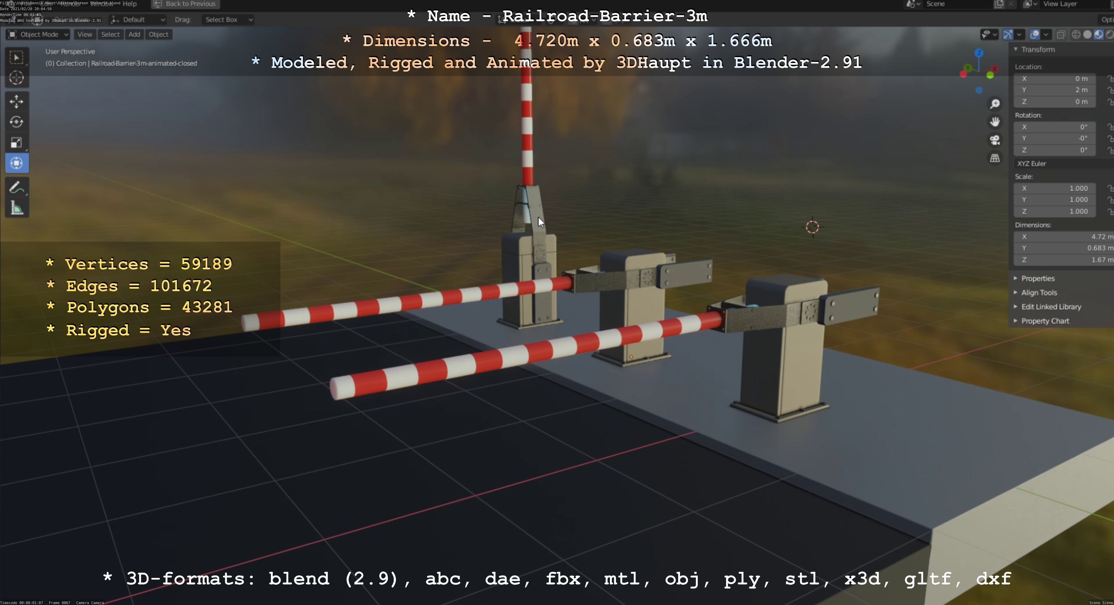 Railroad Barrier 3m High-Poly Version 3D model_97