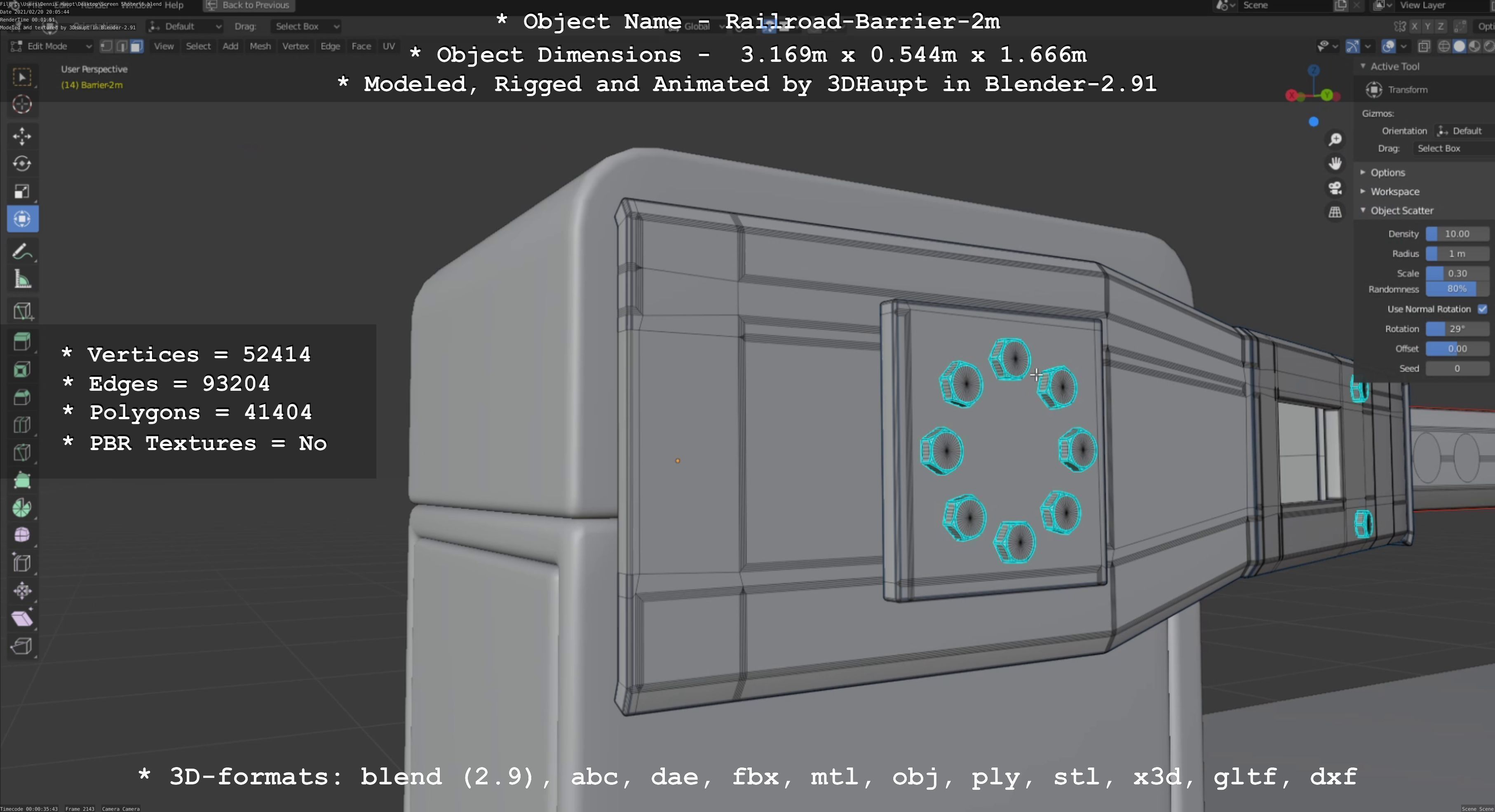 Railroad Barrier 2m High-Poly Version 3D model_11