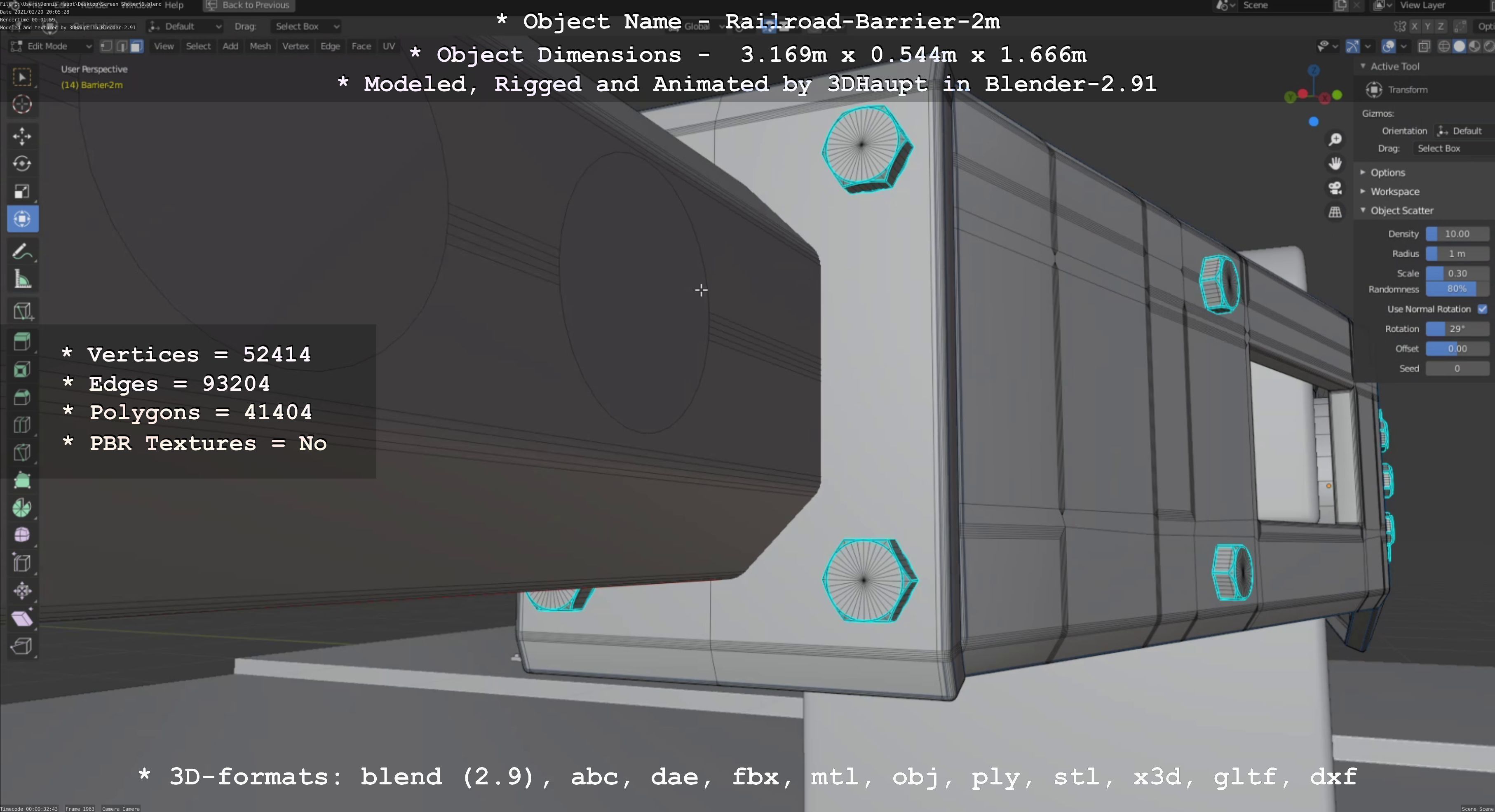Railroad Barrier 2m High-Poly Version 3D model_26