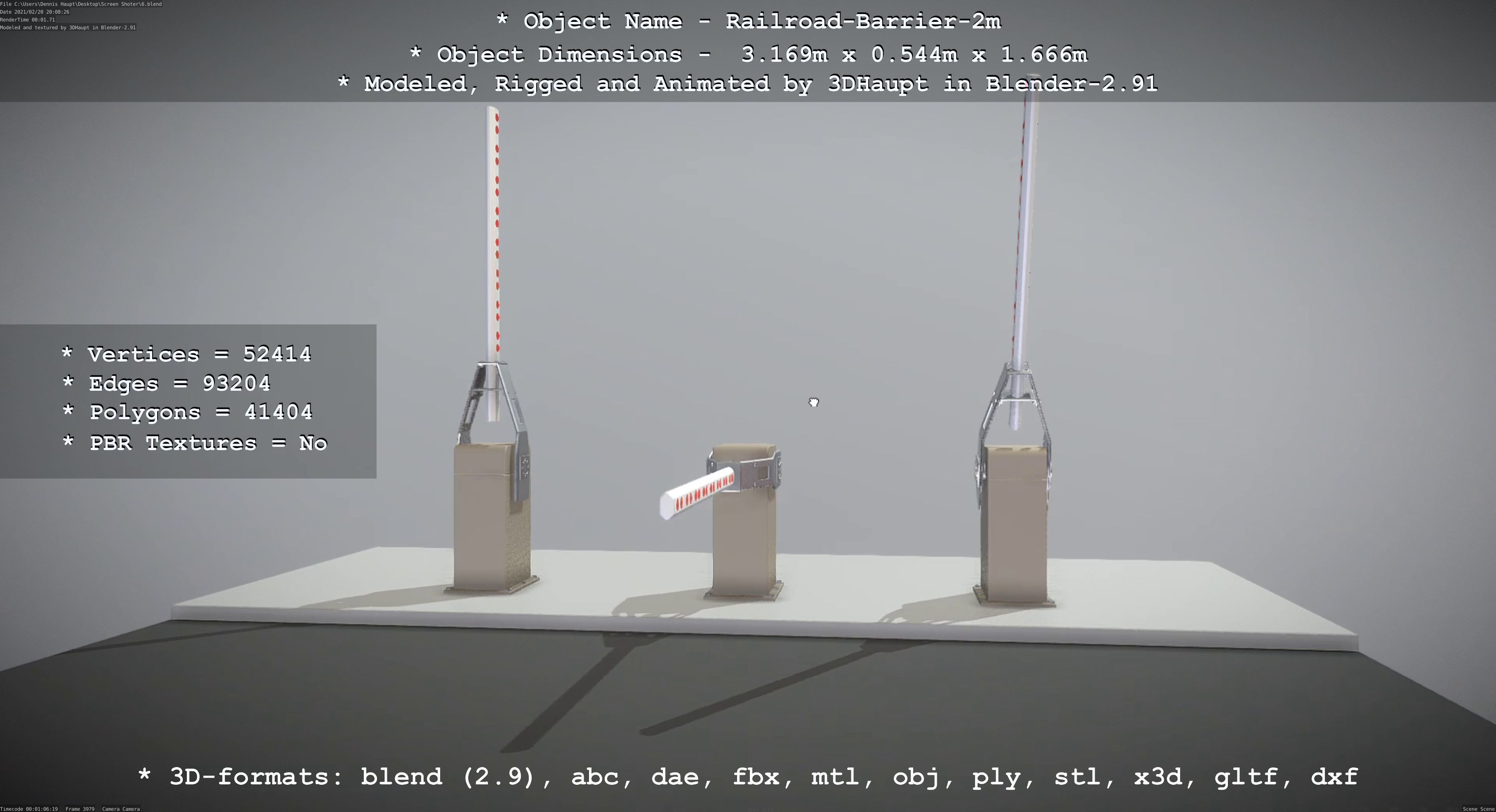 Railroad Barrier 2m High-Poly Version 3D model_46