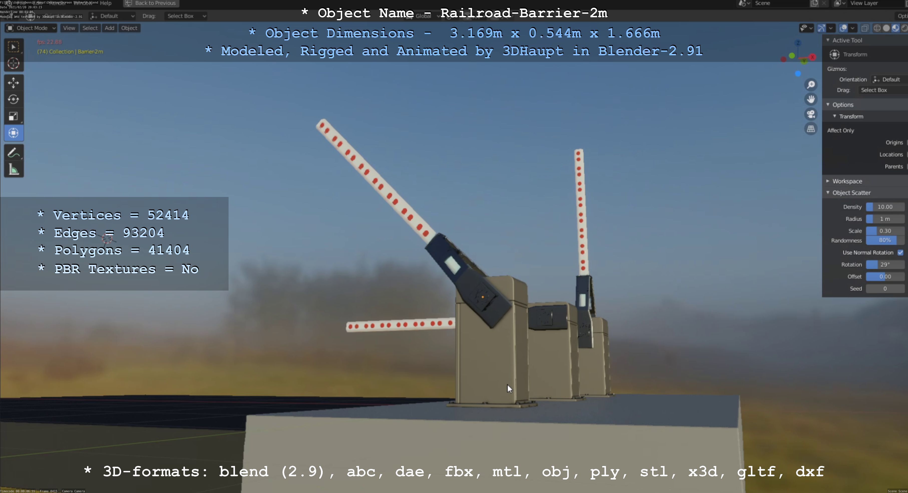 Railroad Barrier 2m High-Poly Version 3D model_68