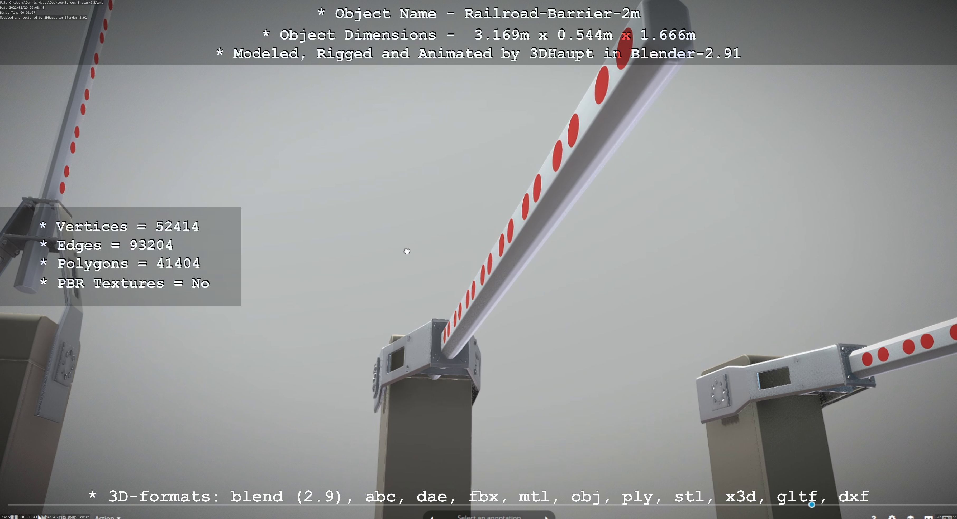 Railroad Barrier 2m High-Poly Version 3D model_55