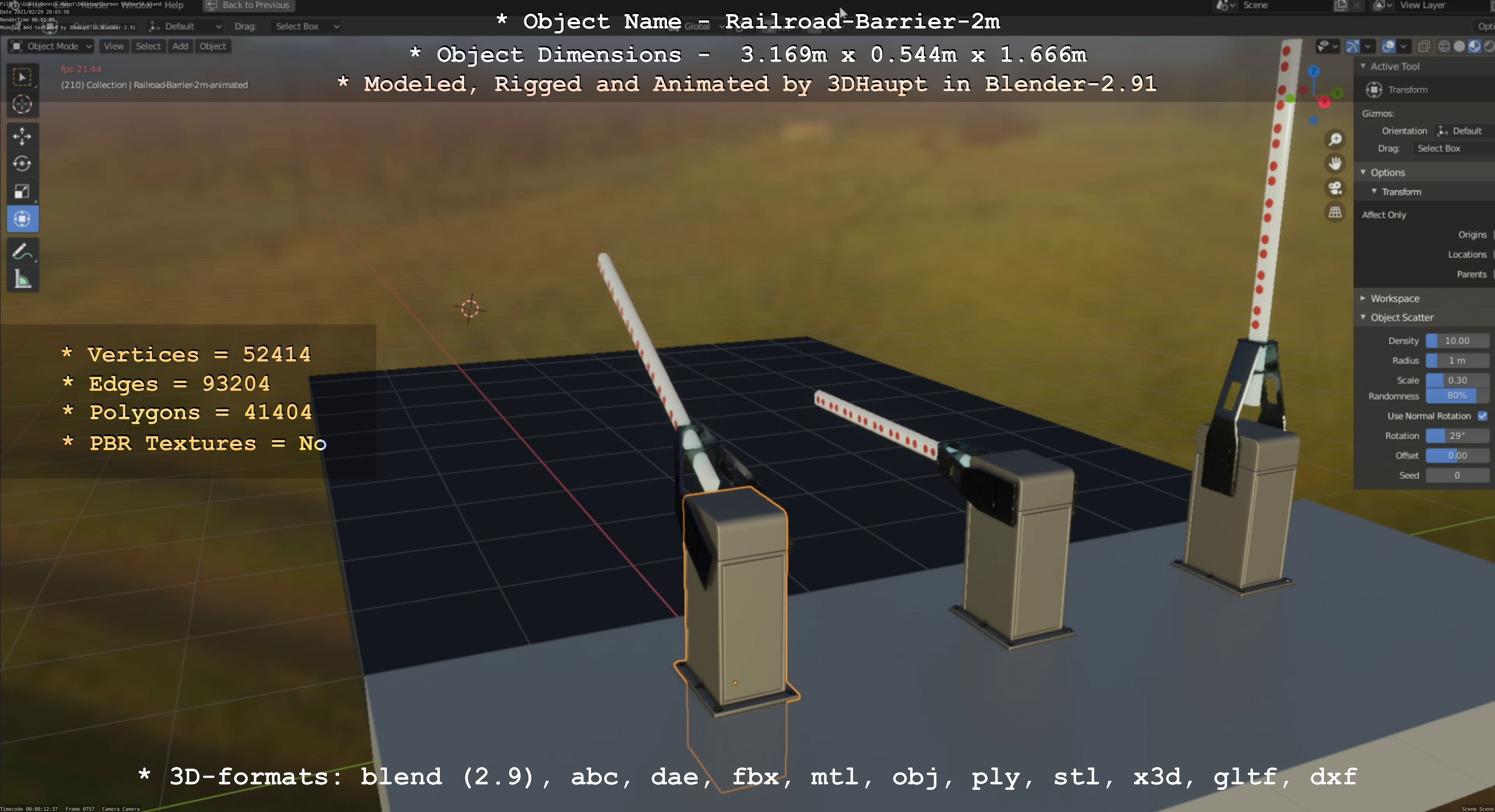 Railroad Barrier 2m High-Poly Version 3D model_77