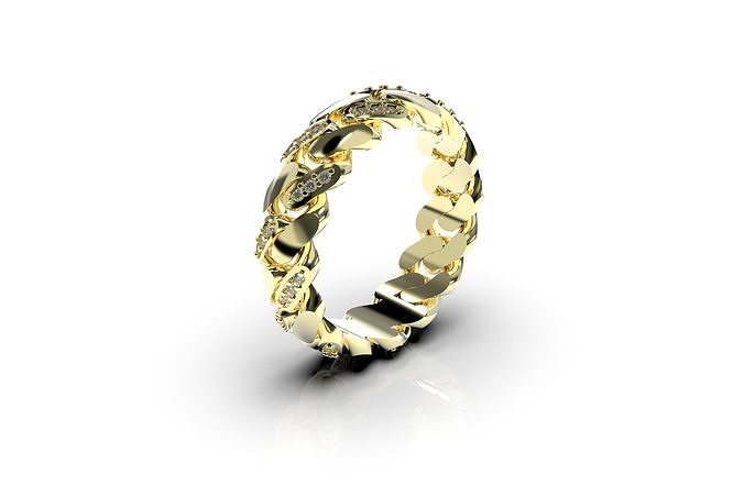 Cuban Link Ring With Stones - Size 8 3D print model