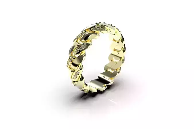 Cuban Link Ring With Stones - Size 8