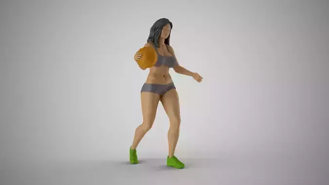 Girl Plays Street Basketball 3 3D print model