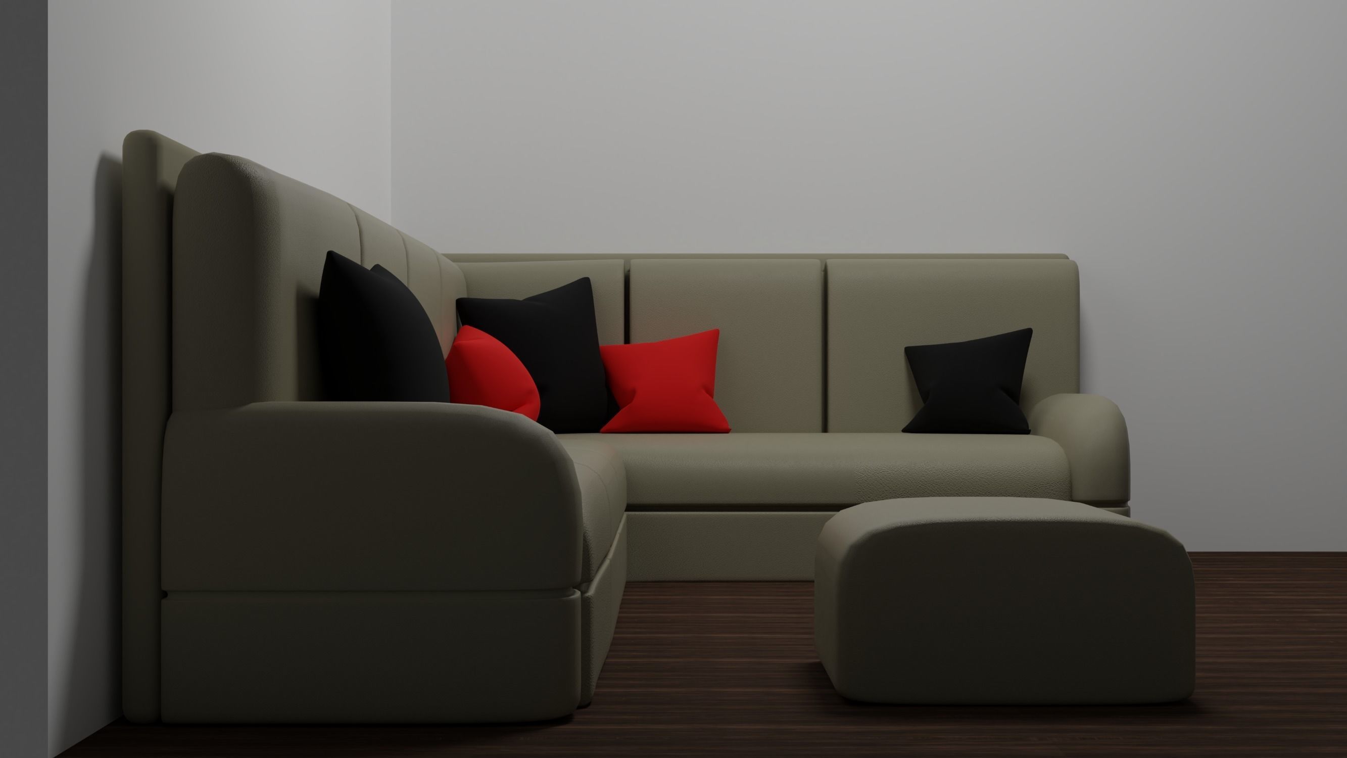 L-Shaped sofa with pillows 3D model_2