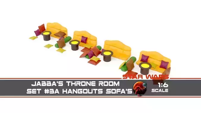 Jabbas Throne Room-Set 3a-Sofas and Cushions 1-6 scale Hottoys 3D print model