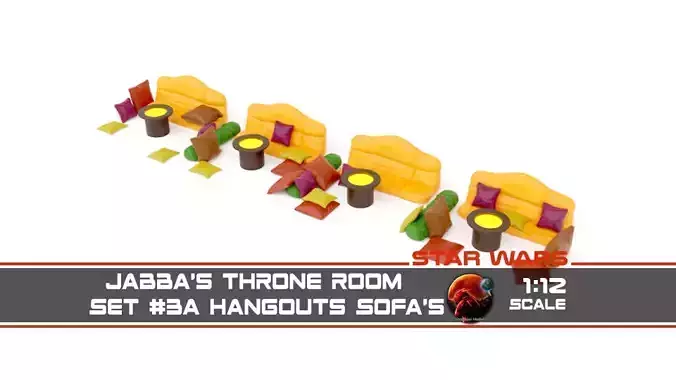Jabbas Throne Room - Set 3a - Sofas and Cushions 1-12 scale 3D print model