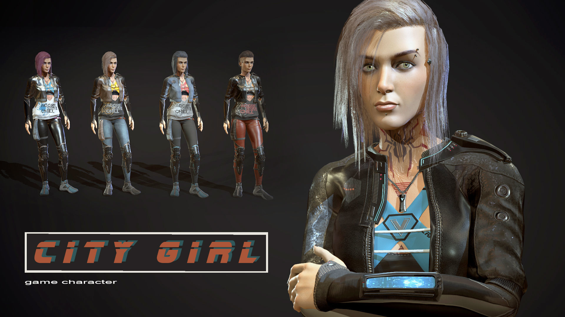 City girl  Low-poly 3D model_0