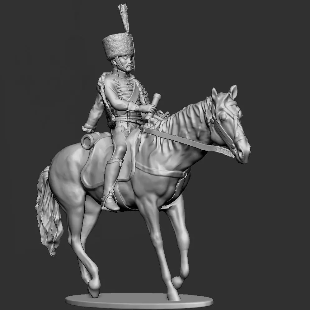 Horseback Napoleon Hussar with fur cap 3D print model_0