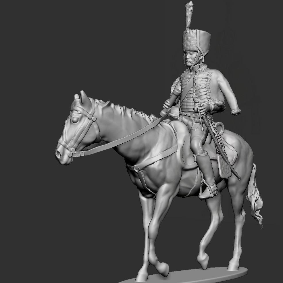 Horseback Napoleon Hussar with fur cap 3D print model_2