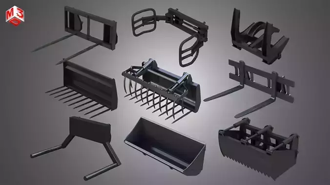 Stoll Front Loaders Tools  9 in 1 3D Model Collection