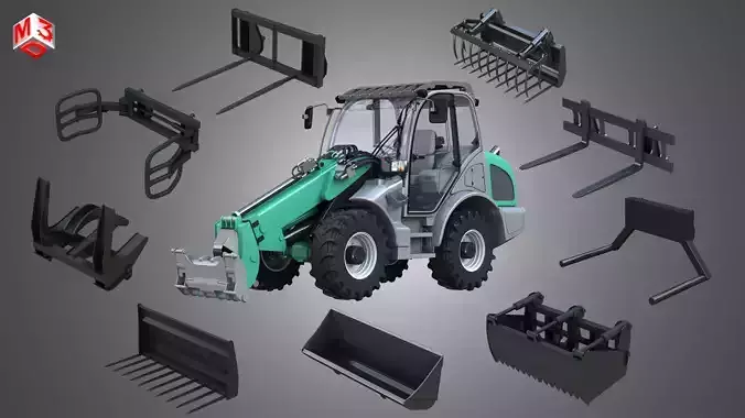 KL80-8T Loader - With 9 Front Loader Parts 3D Model Collection