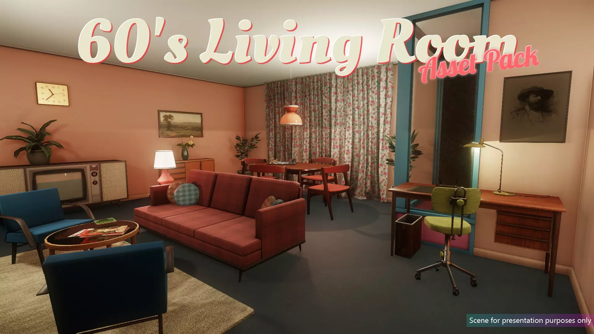 Low-Poly 60s Living Room Pack Low-poly 3D model_0