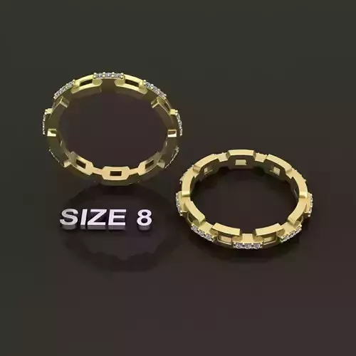 Hermes Style Link Diamond Band Ring Size 8