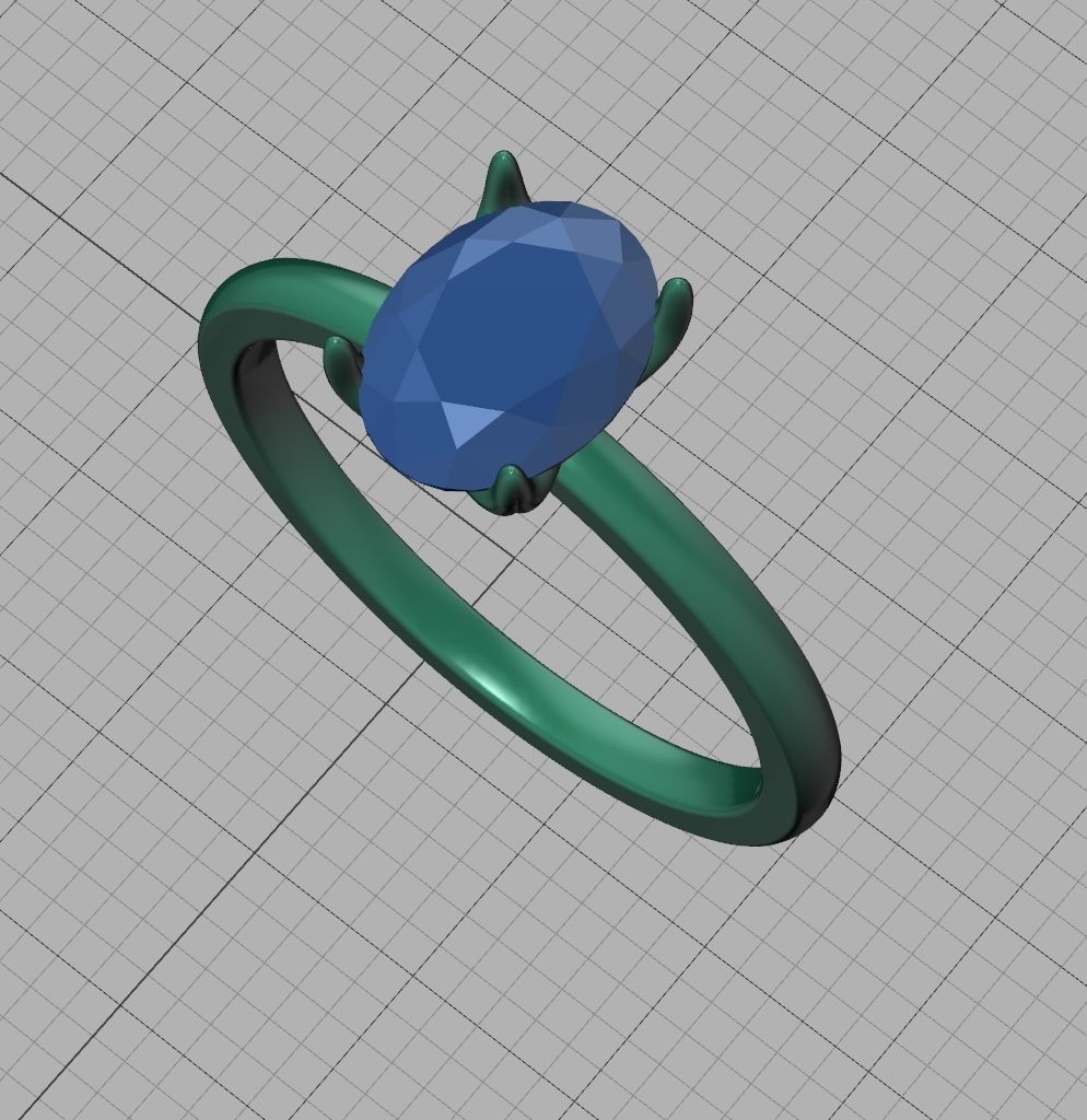 Elegant Solitaire Ring 8x6mm Oval stone Claw Setting 3D print model_10