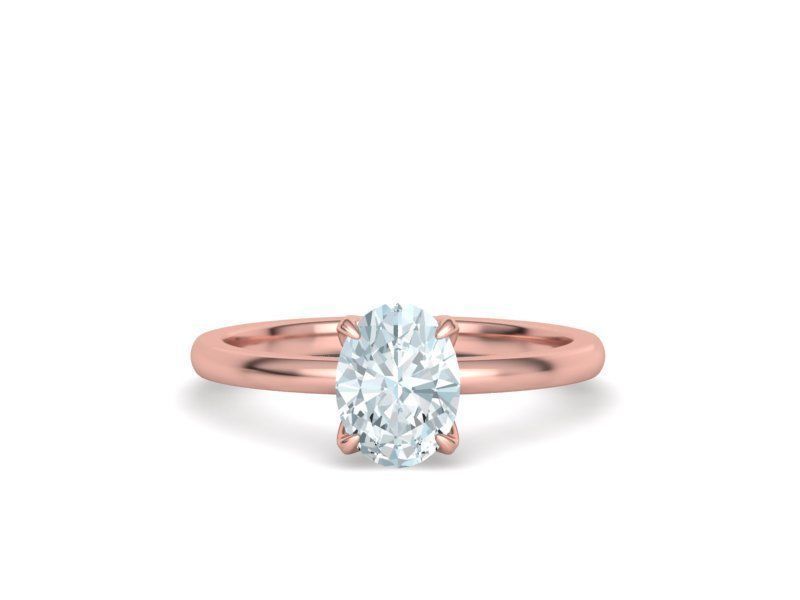 Elegant Solitaire Ring 8x6mm Oval stone Claw Setting 3D print model_3