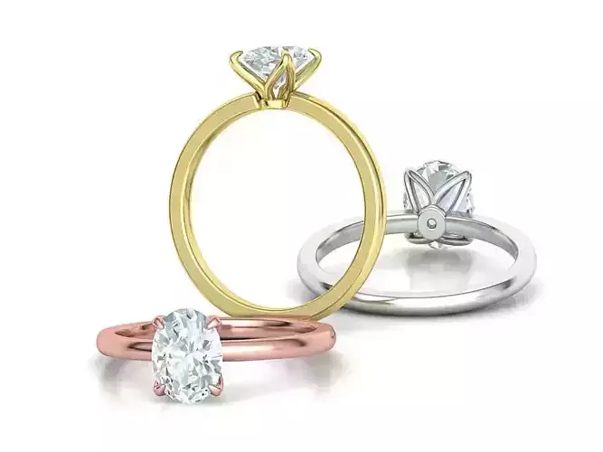 Elegant Solitaire Ring 8x6mm Oval stone Claw Setting 3D print model