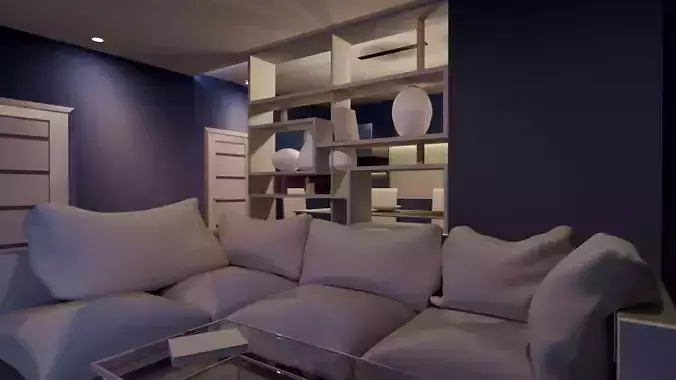 Interior smal flat with panoramic windows