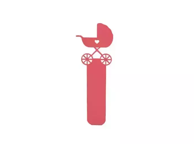 Bookmark baby carriage with heart 3D print model