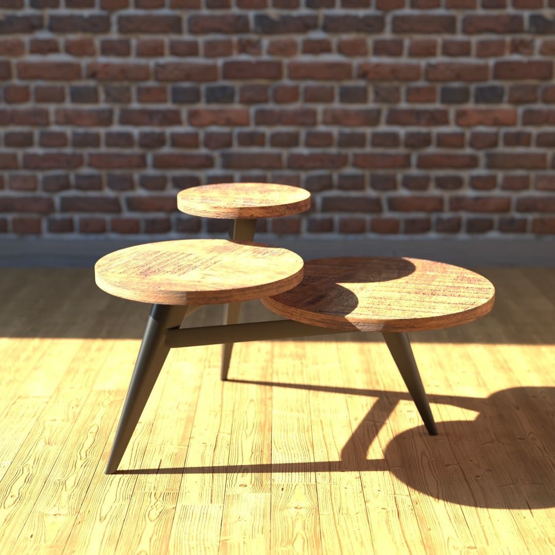 Wood and Metal Multi Level Circular Coffee Table Free 3D model_1
