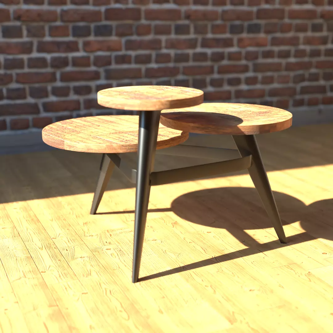 Wood and Metal Multi Level Circular Coffee Table Free 3D model_0