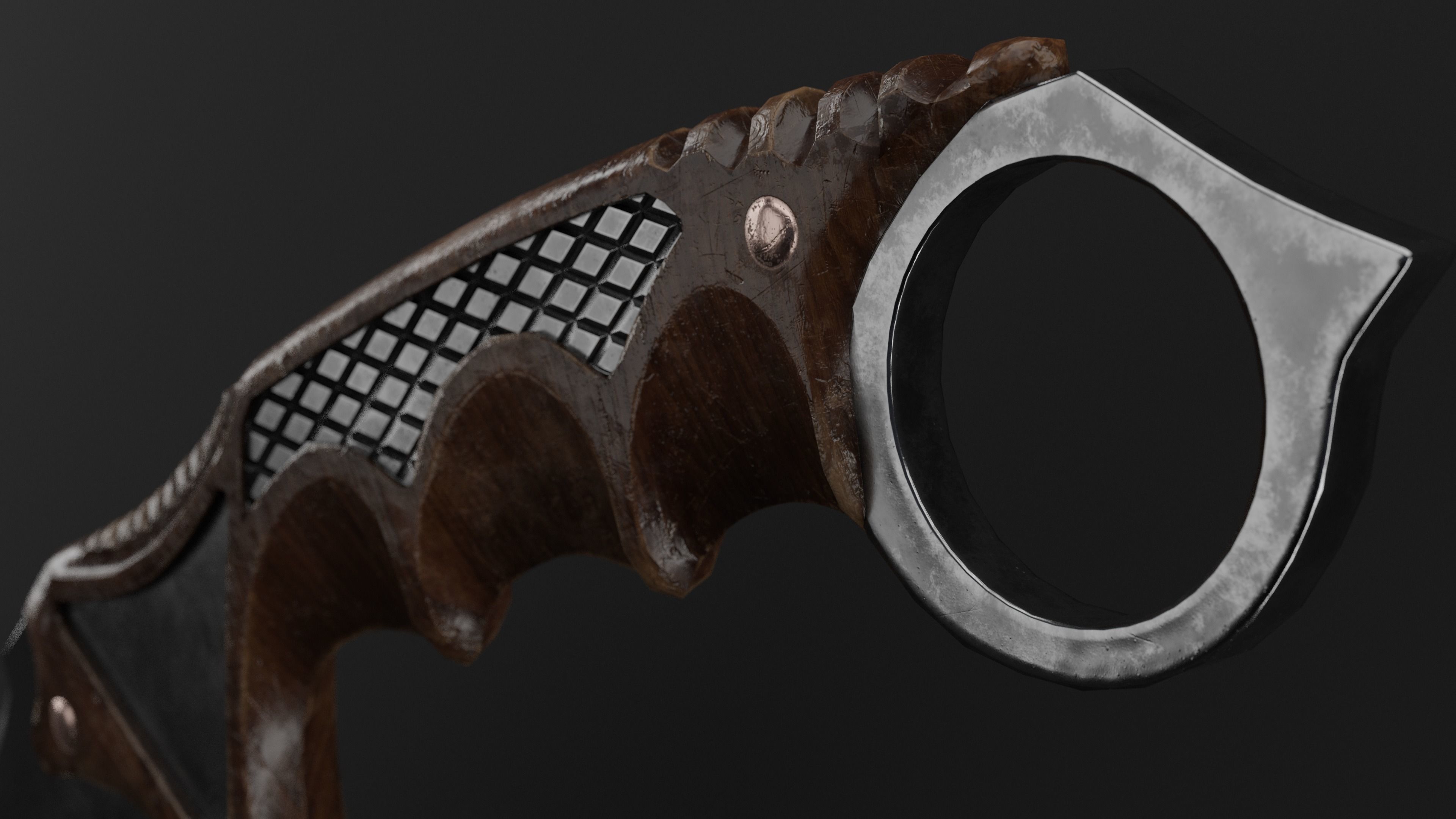 Karambit Knife Wooden Handle Low-Poly Low-poly 3D model_2