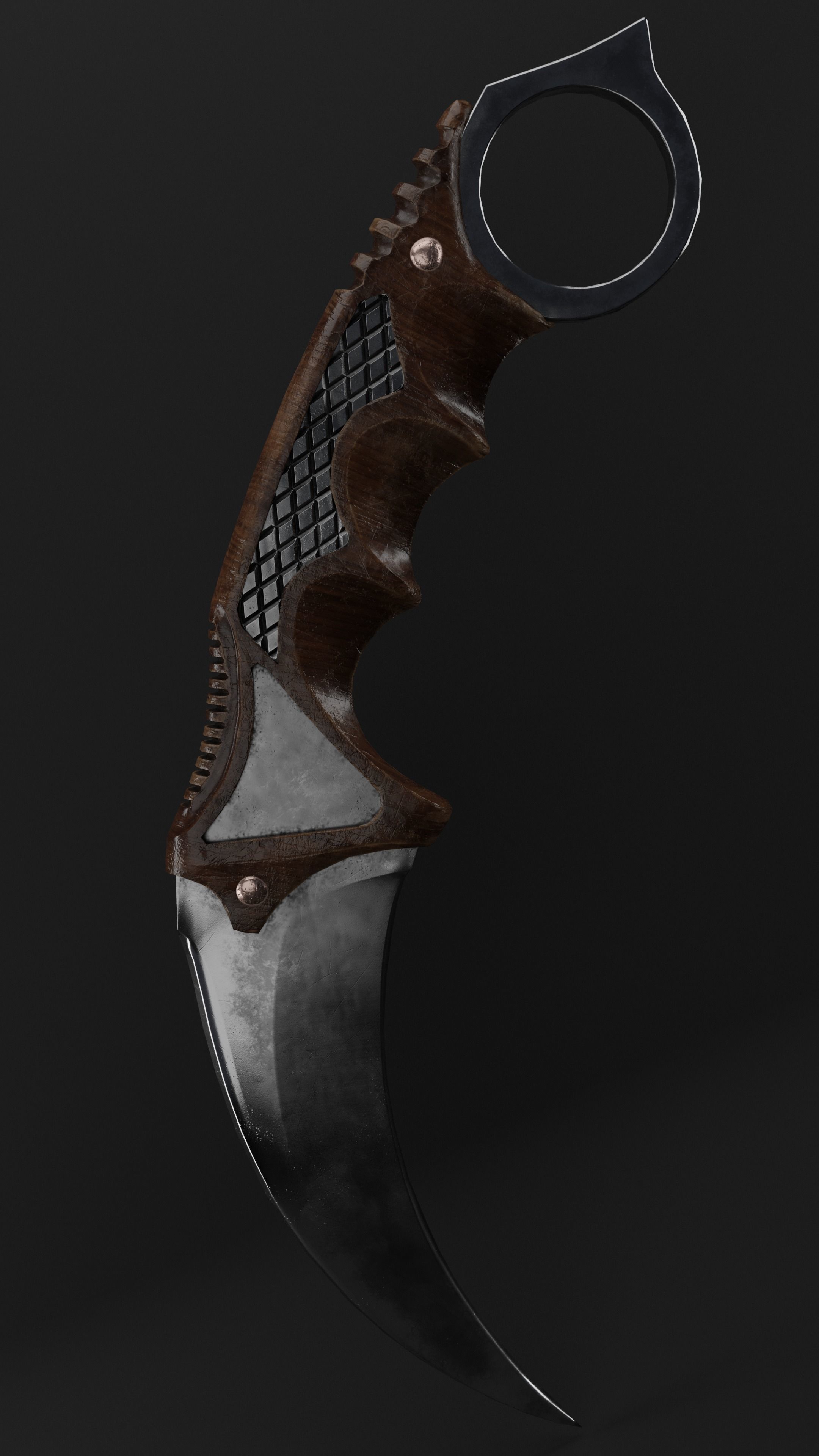 Karambit Knife Wooden Handle Low-Poly Low-poly 3D model_3