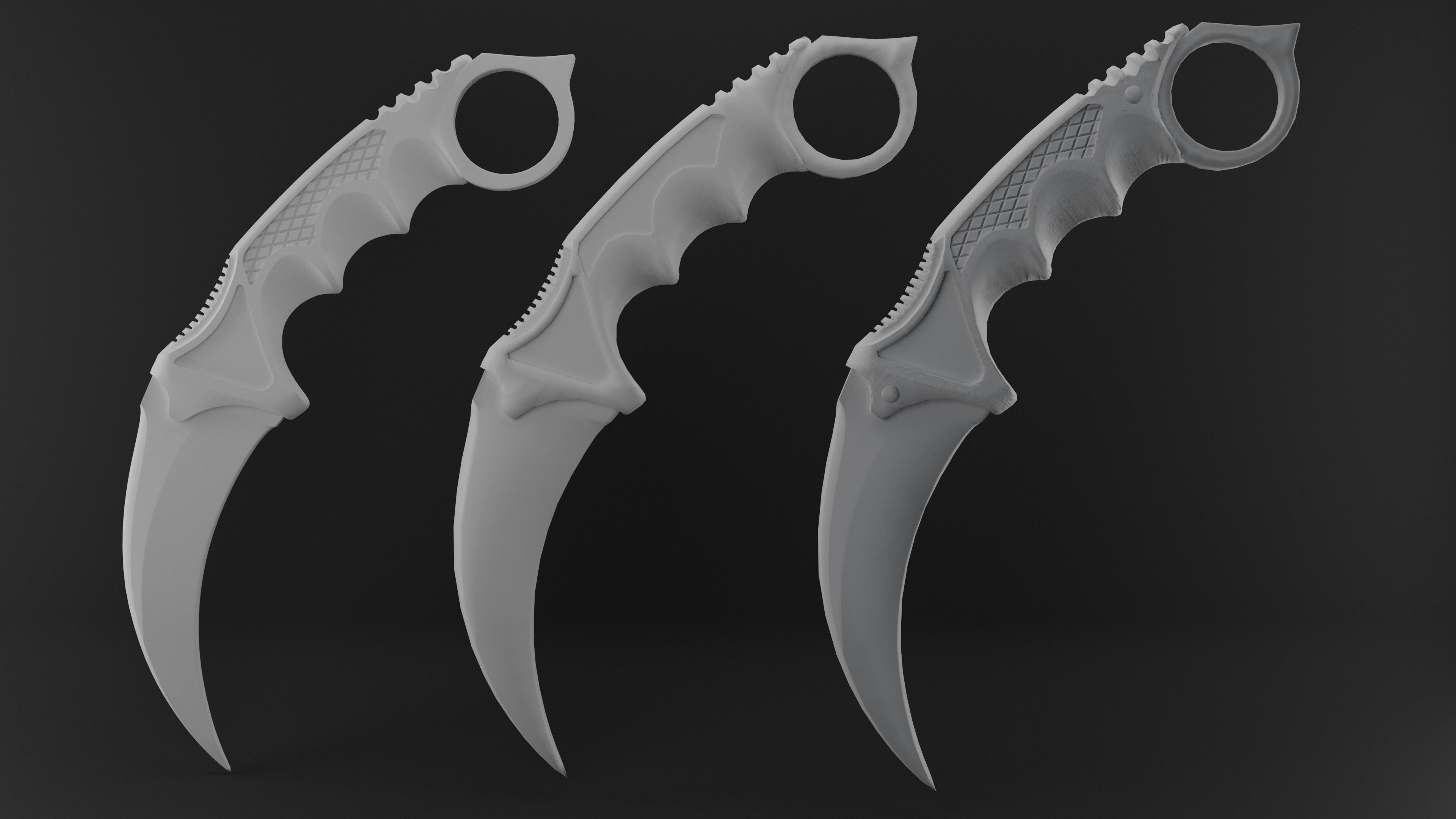 Karambit Knife Wooden Handle Low-Poly Low-poly 3D model_4