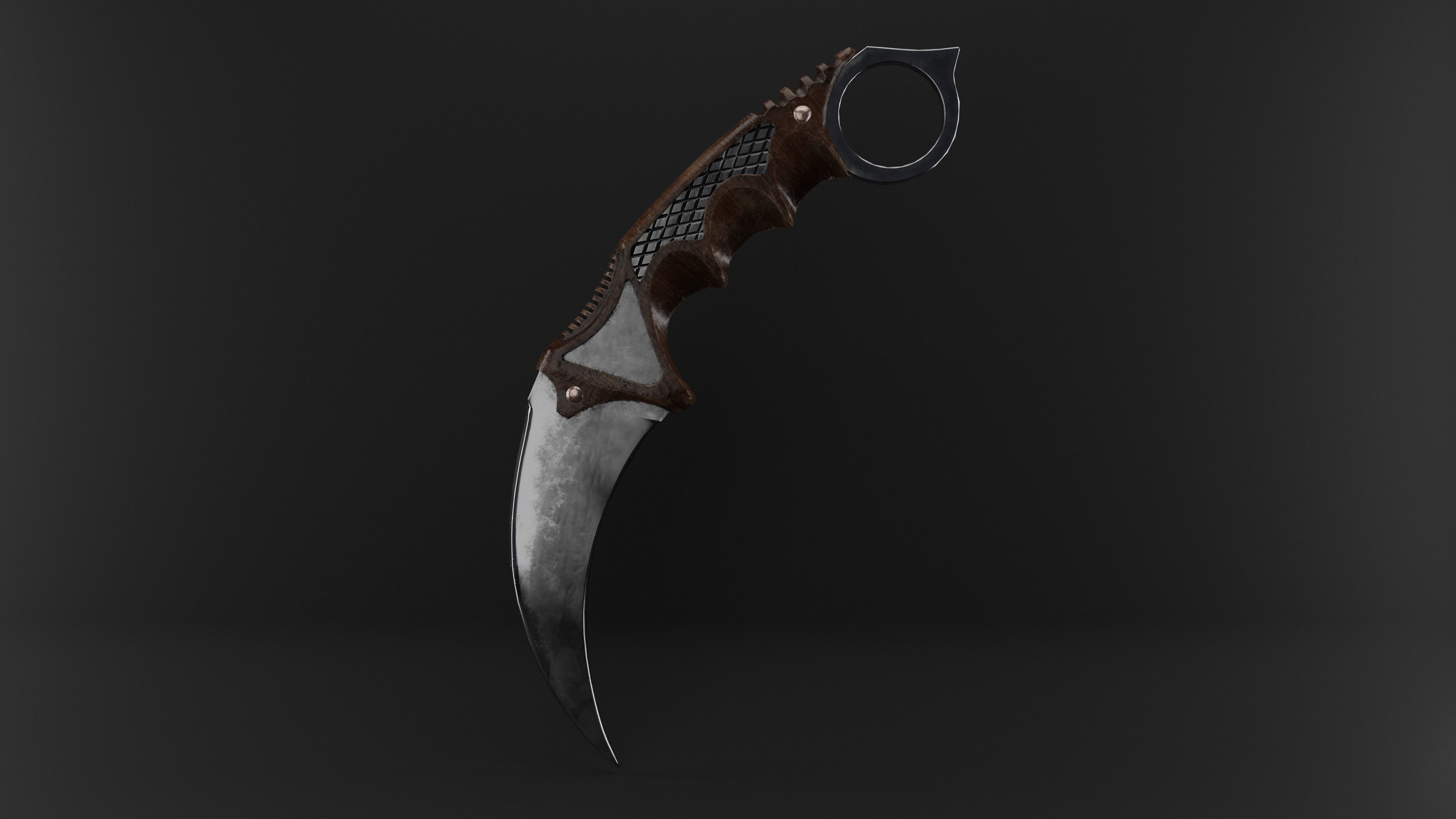 Karambit Knife Wooden Handle Low-Poly Low-poly 3D model_5